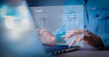Student sitting online SQE exam