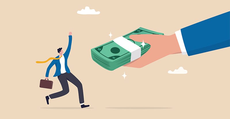 Man receiving cash bonus