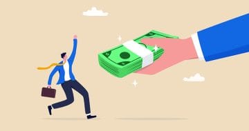 Man receiving cash bonus